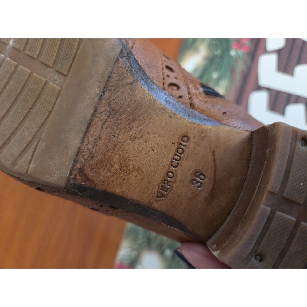 BALDININI Women's Tan Classic Italian Leather Brogues Ankle Boots Sz 36/us 6 - Picture 6 of 9